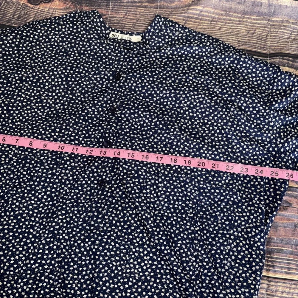 SBJ Austin Oversized Cotton Shirt Size 1/2 Button Boxy Lagenlook Navy Floral - Picture 3 of 8